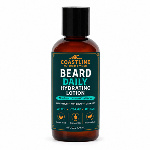 Travel Size Bottle of Coastline Beard Daily Hydrating Lotion on a white background