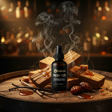 BeardBro Fresh Flex product on a wooden surface with smoke and ingredients in the background