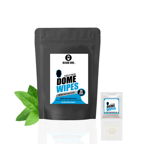 Beard Bro™ Dome Wipes – Bald head cleansing and cooling wipes for men, alcohol-free scalp wipes with aloe, witch hazel, and vitamin E – 30 count travel pack.
