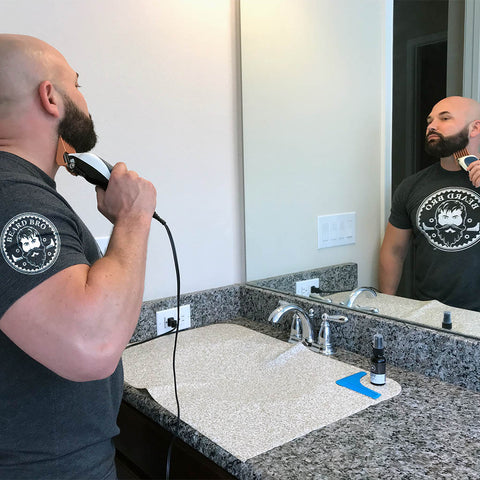 Easy Clean Up Groom Mat- Sink Saver - Beard Bro LLC , beard trimming mat, beard grooming, beard model, beard care, hair trimming mat, beard bib, hair care, mens beard kit.